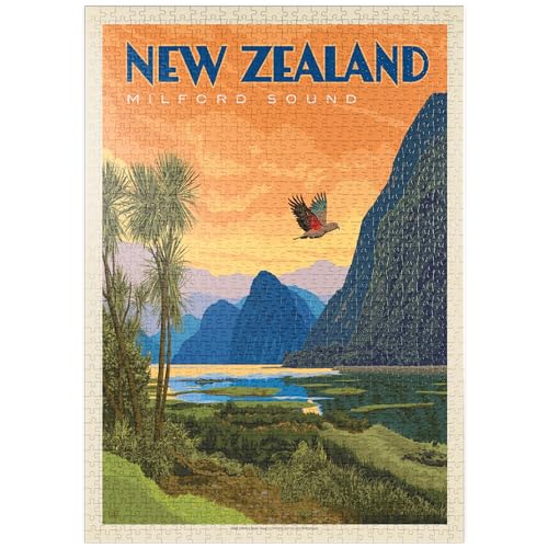 Neuseeland: Milford Sound, Vintage Poster - Premium 1000 Teile Puzzle - MyPuzzle Sonderkollektion von Anderson Design Group von MyPuzzle.com