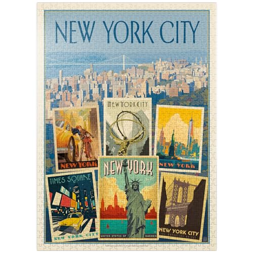 New York City - Multi-Bild-Collage-Druck, Vintage-Poster - Premium 1000 Teile Puzzle für Erwachsene von MyPuzzle.com