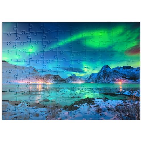 Nordlichter (Aurora Borealis) auf den Lofoten-Inseln, Norwegen - Premium 100 Teile Puzzle - MyPuzzle Sonderkollektion von Puzzle Galaxy von MyPuzzle.com