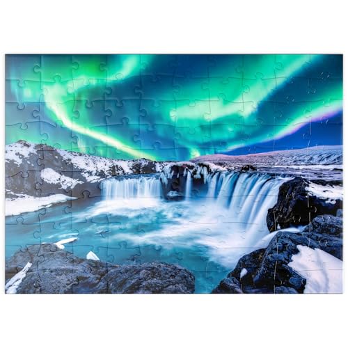 MyPuzzle Nordlichter über dem Godafoss Wasserfall in Island - Premium 100 Teile Puzzle - MyPuzzle Sonderkollektion von Puzzle Galaxy von MyPuzzle.com