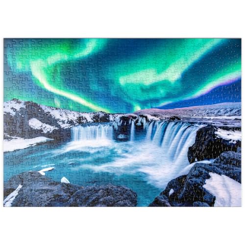 Nordlichter über dem Godafoss Wasserfall in Island - Premium 500 Teile Puzzle - MyPuzzle Sonderkollektion von Puzzle Galaxy von MyPuzzle.com