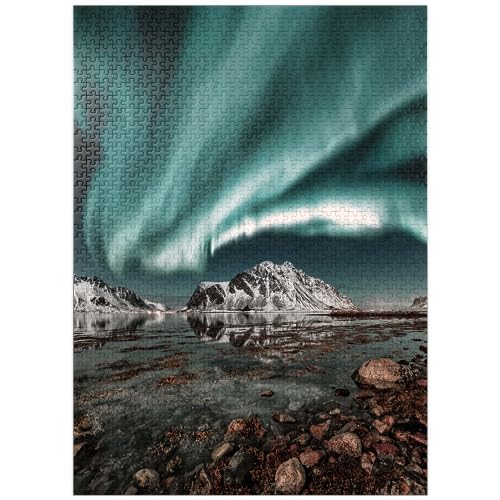 Northern Lights, Aurora Borealis Over Amazing Landscape in Lofoten, Norway - Premium 1000 Teile Puzzle für Erwachsene von MyPuzzle.com