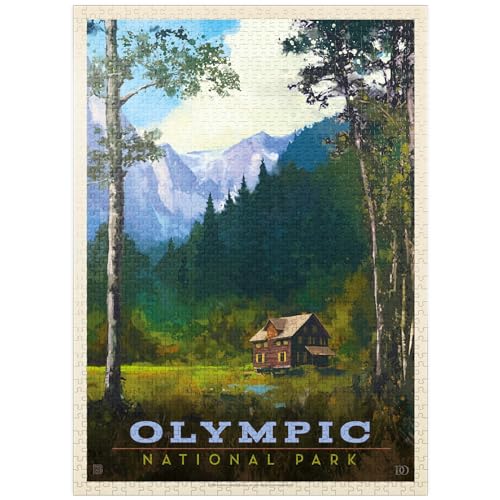 Olympic National Park - Enchanted Valley Chalet, Vintage Poster - Premium 1000 Teile Puzzle für Erwachsene von MyPuzzle.com