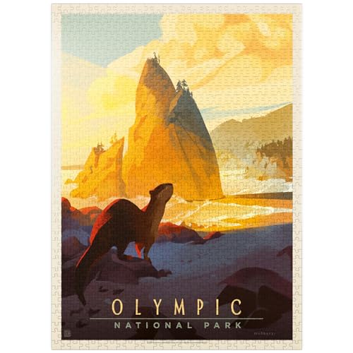 Olympischer Nationalpark: Seeotter, Vintage-Poster – Premium 1000 Teile Puzzle für Erwachsene von MyPuzzle.com
