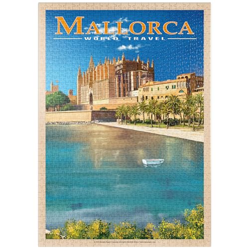 MyPuzzle Palma de Mallorca, Spanien - Die Bezaubernde Kathedrale Santa Maria am Meer, Vintage Travel Poster - Premium 1000 Teile Puzzle - MyPuzzle Sonderkollektion von Havana Puzzle Company von MyPuzzle.com