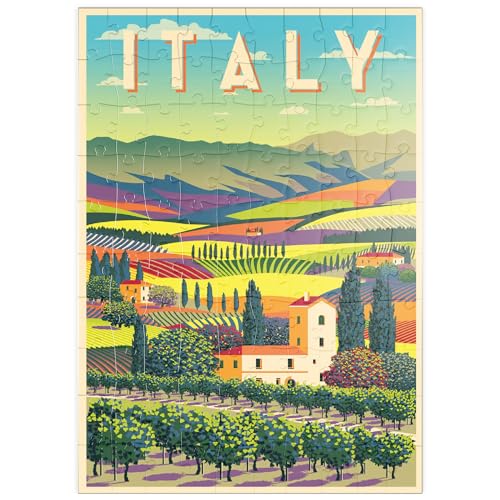 Romantische ländliche Landschaft, Italien, Art Deco Style Vintage Poster, Illustration - Premium 100 Teile Puzzle - MyPuzzle Sonderkollektion von Puzzle Galaxy von MyPuzzle.com