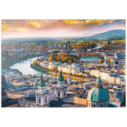 Schöner Panoramablick auf Salzburg mit Salzach in schönem goldenem Abendlicht - Premium 1000 Teile Puzzle - MyPuzzle Sonderkollektion von Puzzle Galaxy von MyPuzzle.com