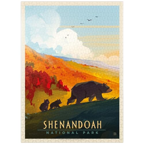 Shenandoah National Park: Mama Bear & Cubs, Vintage Poster – Premium 1000 Teile Puzzle für Erwachsene von MyPuzzle.com