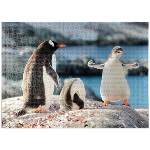Strongster Gentoo Pinguin Cute Funny Baby Chick Mama Penguins Colony Cold Wild Life Creatures Antarktica - Premium 1000 Teile Puzzle für Erwachsene von MyPuzzle.com