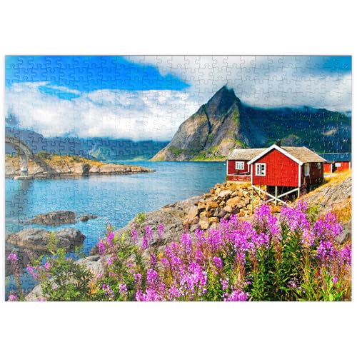 Typische rote Fischerhäuser in einem Hafen auf den Lofoten, Norwegen - Premium 500 Teile Puzzle - MyPuzzle Sonderkollektion von Puzzle Galaxy von MyPuzzle.com