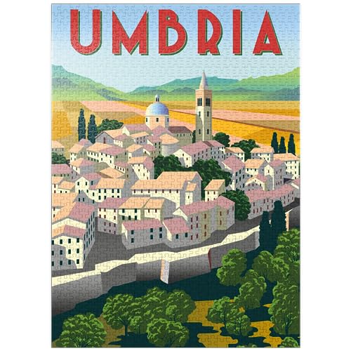 Umbrien Italien Art Deco Stil Vintage Poster Illustration – Premium 1000 Teile Puzzle für Erwachsene von MyPuzzle.com