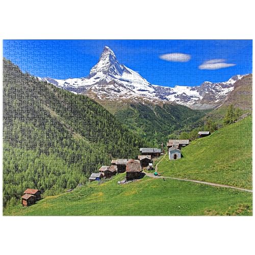Weiler Findeln gegen Matterhorn (4478m), Zermatt, Kanton Wallis, Schweiz - Premium 1000 Teile Puzzle - MyPuzzle Sonderkollektion von Puzzle Galaxy von MyPuzzle.com