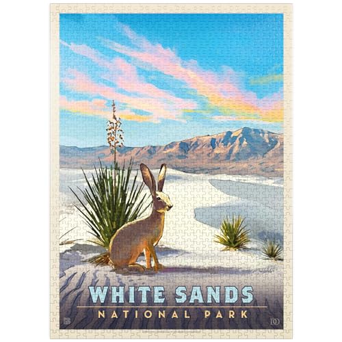 White Sands National Park: Jack Rabbit, Vintage Poster - Premium 1000 Teile Puzzle für Erwachsene von MyPuzzle.com