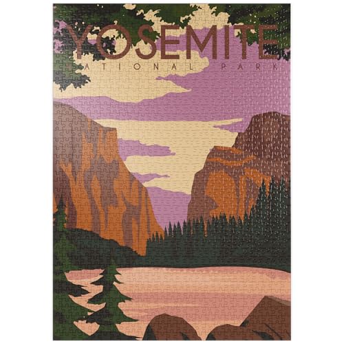 MyPuzzle Yosemite National Park Central California, USA, Art Deco Style Vintage Poster, Illustration - Premium 1000 Teile Puzzle - MyPuzzle Sonderkollektion von Puzzle Galaxy von MyPuzzle.com