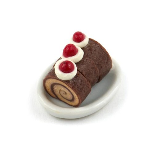 MyTinyWorld 3 Scheiben mit Puppenhaus Miniatur Schokolade Roulade Kuchen auf Platte von MyTinyWorld