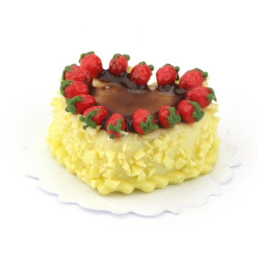 MyTinyWorld Miniatur Weiß Schokolade Herz Kuchen Gekrönt mit Erdbeeren von MyTinyWorld