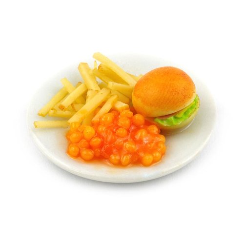 MyTinyWorld Puppenhaus Miniatur Bacon Burger, Chips and Baked Beans von MyTinyWorld