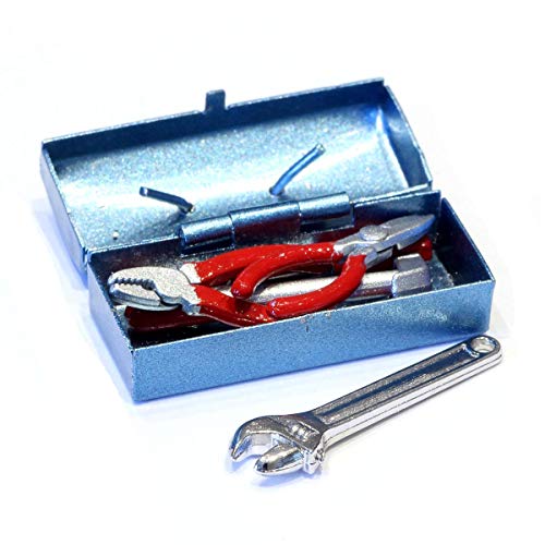 MyTinyWorld Puppenhaus Miniatur Blau Metallic Öffnung Werkzeugkasten und Werkzeuge von MyTinyWorld