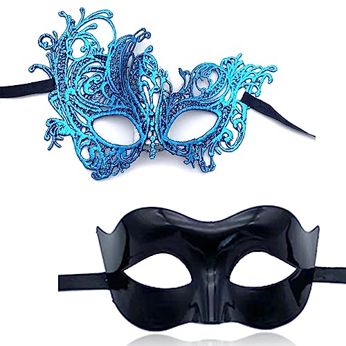 2 x Halloween-Party-Maske für Damen und Herren, Maskerade-Maske, halbe Gesichtsmaske, Abend-, Abschlussball-Maske, Spitzen-Augenmaske, Mardi Gras-Maske, 2 x halbe Gesichtsmaske, Geschenk für Frauen, von Myazs