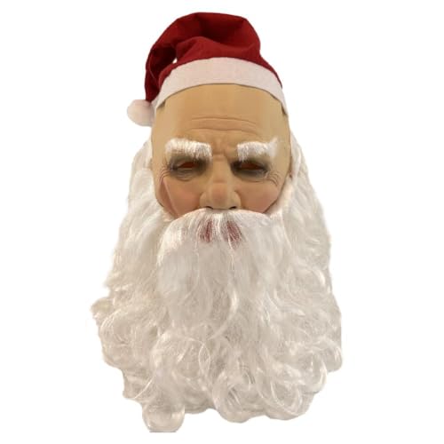 Weihnachtsmann Latex Maske Vollgesichtsmaske Weihnachtskostüm mit Nikolausmütze und Bart für Weihnachten und Silvester Party Weihnachten Santaclaus Hut Maske Vollgesicht Santaclaus Maske Halloween von Myazs