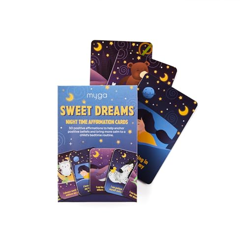Myga Night Time Affirmation Cards for Kids - 50 Bedtime Mindfulness Cards with Positive Quotes for Girls & Boys - Relaxing Sweet Dreams Affirmations for Children's Night Routine Myga Night Time Affirmation Cards for Kids - 50 Bedtime Mindfulness Cards with Positive Quotes for Girls & Boys - Relaxing Sweet Dreams Affirmations for Children's Night Routine von Myga