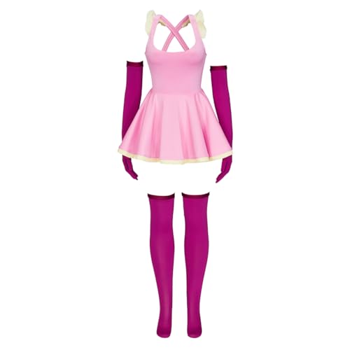 Anime MeMeMeMe-chan Cosplay-Kleid für Damen, Mädchen, Kleid mit Handschuhen, Strumpf, Halloween-Kostüm (Rosa, L) von MyheroCos