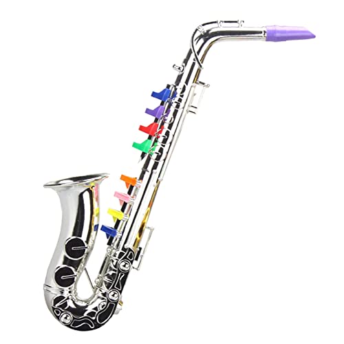 Myhoomowe Saxophon 8 Farbige Tasten Simulation Spielzeug Requisiten Spielen Mini Musikblasinstrumente für Kinder Party Geburtstag Spielzeug Silber von Myhoomowe