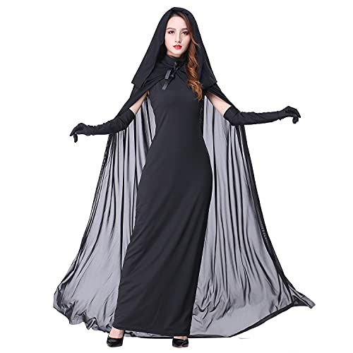 Myir Halloween Kostüm Damen Geister Schwarze Geisterbraut böse Königin, Karneval Ausführen Kostüme Erwachsene Vampir Lange Kleid Horror (Schwarz, Small) von Myir JUN