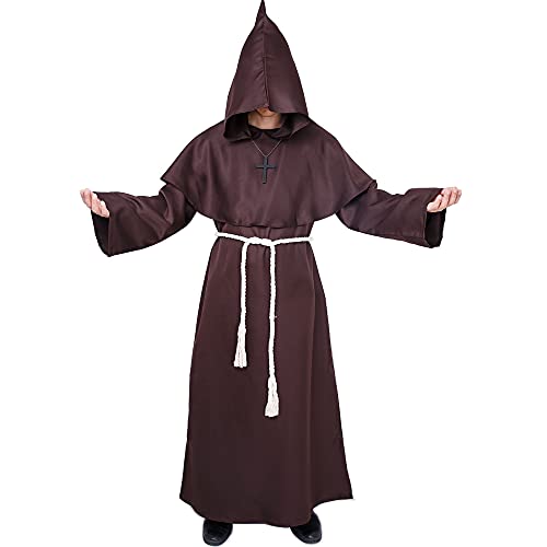 Myir JUN Mönch Robe Kostüm Mönch Priester Gewand Halloween Kostüm mit Kapuze Mittelalterliche Kapuze Herren Männer Mönchskutte (Braun, Medium) von Myir JUN