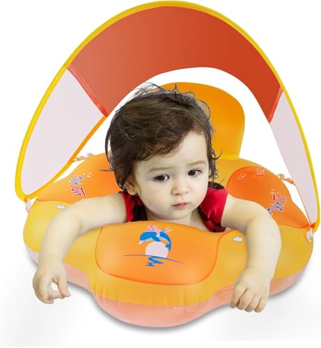 Myir JUN Schwimmring Baby mit Markise Schwimmring Baby mit Rückenlehne Aufblasbare Baby Schwimmsitz Schwimmhilfe Swimtrainer Schwimmtrainer Kinder Kleinkind Schwimmreifen Float von Myir JUN
