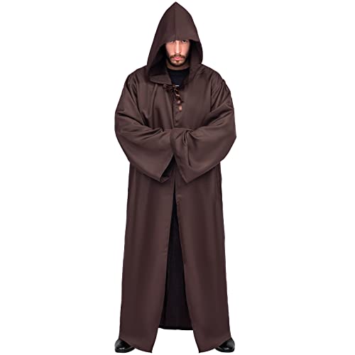 Myir JUN Umhang mit Kapuze, Kostüm Herren Robe mit Kapuze Halloween Cape Gewand Karneval Fasching Männer Erwachsene Cosplay Party Outfit (Braun, L) von Myir JUN