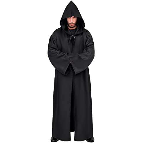 Myir JUN Umhang mit Kapuze, Kostüm Herren Robe mit Kapuze Halloween Cape Gewand Karneval Fasching Männer Erwachsene Cosplay Party Outfit (Schwarz, L) von Myir JUN