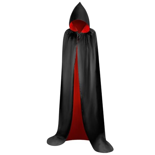 Myir JUN Unisex Umhang mit Kapuze, Umhang Schwarz Rot Cape Dracula Umhang Halloween Umhänge Mittelalter Vampir Kostüm Erwachsene Kinder Herren Damen (L) von Myir JUN