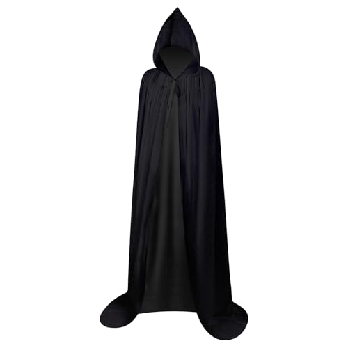 Myir JUN Umhang mit Kapuze Unisex, Schwarzer Umhang für Damen Herren Kinder Erwachsene Vampir Kostüm Jungen Halloween Kostüm schwarzer umhang (Schwarz, L) von Myir JUN