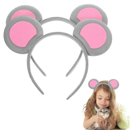 Myluatye Haarreifen Maus Ohren,Stirnband Maus Ohren,2 Stück Mäuschen Haarreif,Haarreif Grau,Stirnbänder Tier Kostüm,für Kinder Erwachsener,Fasching Karneval Party Kostüm Accessoires von Myluatye