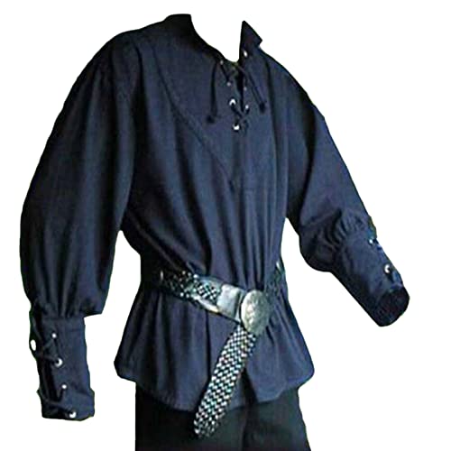 Mymyguoe Herren Mittelalter Kostüm mit Schnürung Langarm Stehkragen Schnürhemd Renaissance Viktorian Viking Kostüm Gothic Viktorianisch Halloween Kostüm von Mymyguoe