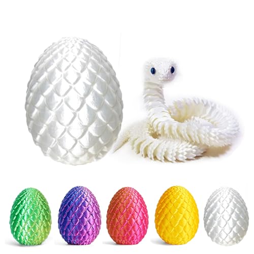 12'' 3D-gedruckte Schlange mit Ei - 3D-Schlangenfigur in Ostereiern Artikulierbare Schlange - Bürospielzeug für den Schreibtisch Fidget-Spielzeug - 3D-Tiersammelfiguren für Erwachsene und Kinder von Myqiqi
