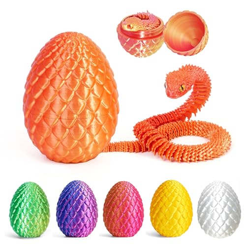 12'' 3D-gedruckte Schlange mit Ei - 3D-Schlangenfigur in Ostereiern Artikulierbare Schlange - Bürospielzeug für den Schreibtisch Fidget-Spielzeug - 3D-Tiersammelfiguren für Erwachsene und Kinder von Myqiqi