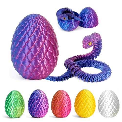 12'' 3D-gedruckte Schlange mit Ei - 3D-Schlangenfigur in Ostereiern Artikulierbare Schlange - Bürospielzeug für den Schreibtisch Fidget-Spielzeug - 3D-Tiersammelfiguren für Erwachsene und Kinder von Myqiqi