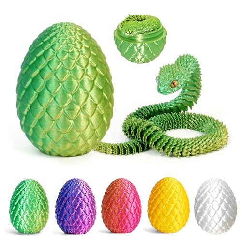 12'' 3D-gedruckte Schlange mit Ei - 3D-Schlangenfigur in Ostereiern Artikulierbare Schlange - Bürospielzeug für den Schreibtisch Fidget-Spielzeug - 3D-Tiersammelfiguren für Erwachsene und Kinder von Myqiqi