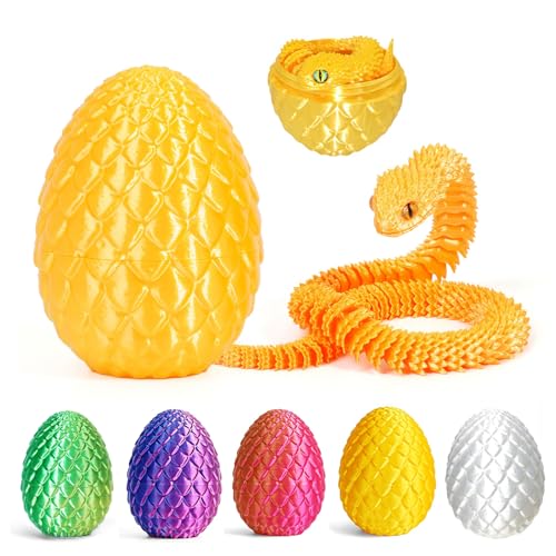 12'' 3D-gedruckte Schlange mit Ei - 3D-Schlangenfigur in Ostereiern Artikulierbare Schlange - Bürospielzeug für den Schreibtisch Fidget-Spielzeug - 3D-Tiersammelfiguren für Erwachsene und Kinder von Myqiqi