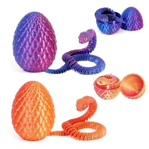 12'' 3D-gedruckte Schlange mit Ei - 3D-Schlangenfigur in Ostereiern Artikulierbare Schlange - Bürospielzeug für den Schreibtisch Fidget-Spielzeug - für Erwachsene und Kinder (Purple & Red) von Myqiqi