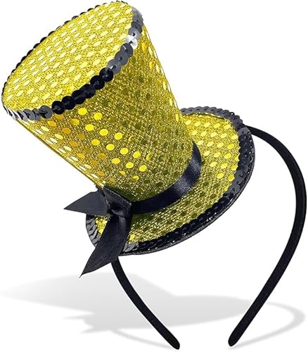 Mini-Zylinderhut, Stirnband, Pailletten, Teeparty, Kopfschmuck, Fascinator für Damen, 1920er Jahre, Gatsby, Party-Kostüm-Zubehör (Gold) von Myqiqi