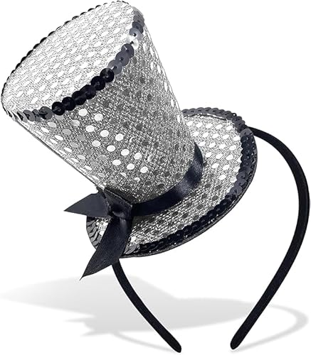 Mini-Zylinderhut, Stirnband, Pailletten, Teeparty, Kopfschmuck, Fascinator für Damen, 1920er Jahre, Gatsby, Party-Kostüm-Zubehör (Silber) von Myqiqi