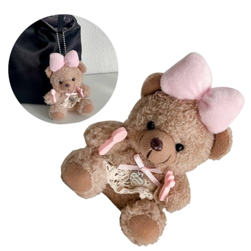 MyrXFb Stirnband, Haarband, Frauenstirnband, Stoffblumen-Haarband, Cartoon-Stoffbär-Form-Haarband/Schlüsselanhänger for Erwachsene, Halloween-Rollenspiel-Haarband,(Pink,Bag hanging) von MyrXFb