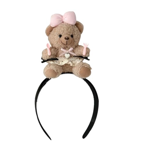 MyrXFb Stirnband, Haarband, Frauenstirnband, Stoffblumen-Haarband, Cartoon-Stoffbär-Form-Haarband/Schlüsselanhänger for Erwachsene, Halloween-Rollenspiel-Haarband,(Pink,Hairband) von MyrXFb