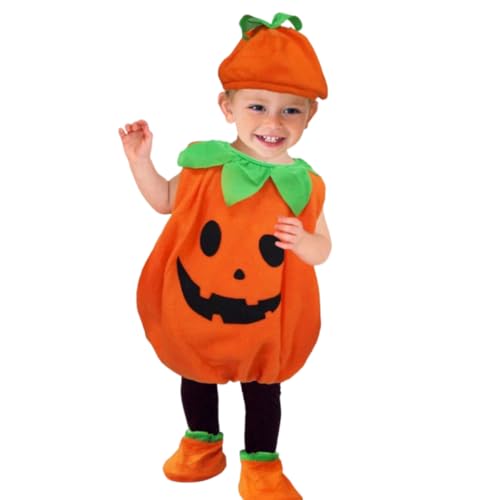 MyrkalaToy Halloween Kostüm Kürbis kinder, Kürbis Kostüm Kleinkind, mit Hut, Pumpkin Shoe und leuchtende Halloween Aufkleber, mädchen jungen für Fasching Party leuchtende Age 5-10 (120CM) von MyrkalaToy