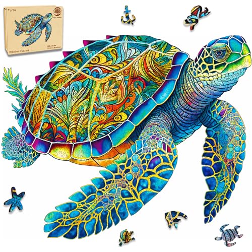 Mys Aurora Holzpuzzles, Meeresschildkröte, 200-teiliges Puzzle, einzigartige Tierform, Holzpuzzles für Erwachsene und Kinder, buntes Puzzle, Geschenk für Familienspiel und Heimdekoration, 28,5 x 23,4 von Mys Aurora
