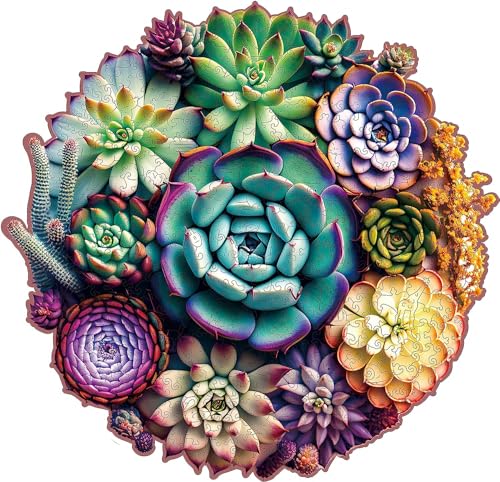 Mys Aurora Holzpuzzle Erwachsene 200 Stück,Succulent Plant Holzpuzzle Einzigartige Tierform Puzzleteile,Puzzle Erwachsene,Puzzle Holz Erwachsene mit Geschenkbox aus Holz von Mys Aurora