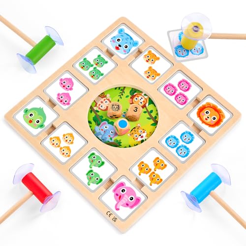 Montessori Spiel Brettspiel aus Holz, Action Spiel Kinder mit 96 Tierkarten 3 Würfel und 4 Saugnapfstäbe, Gesellschaftsspiele ab 4 5 6 Jahre, 2-4 Spieler Würfelspiel für Kinder und Erwachsene Montessori Spiel Brettspiel aus Holz, Action Spiel Kinder mit 96 Tierkarten 3 Würfel und 4 Saugnapfstäbe, Gesellschaftsspiele ab 4 5 6 Jahre, 2-4 Spieler Würfelspiel für Kinder und Erwachsene von Mystooy
